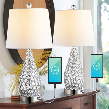 Lily 22.25" Midcentury Modern Iron LED Table Lamp with USB Charging Port - JONATHAN Y
